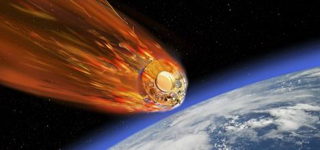 Artist's impression of the Cluster satellite re-entering Earth's atmosphere