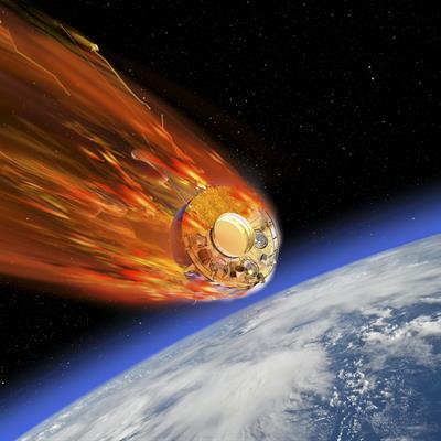 Artist's impression of the Cluster satellite re-entering Earth's atmosphere